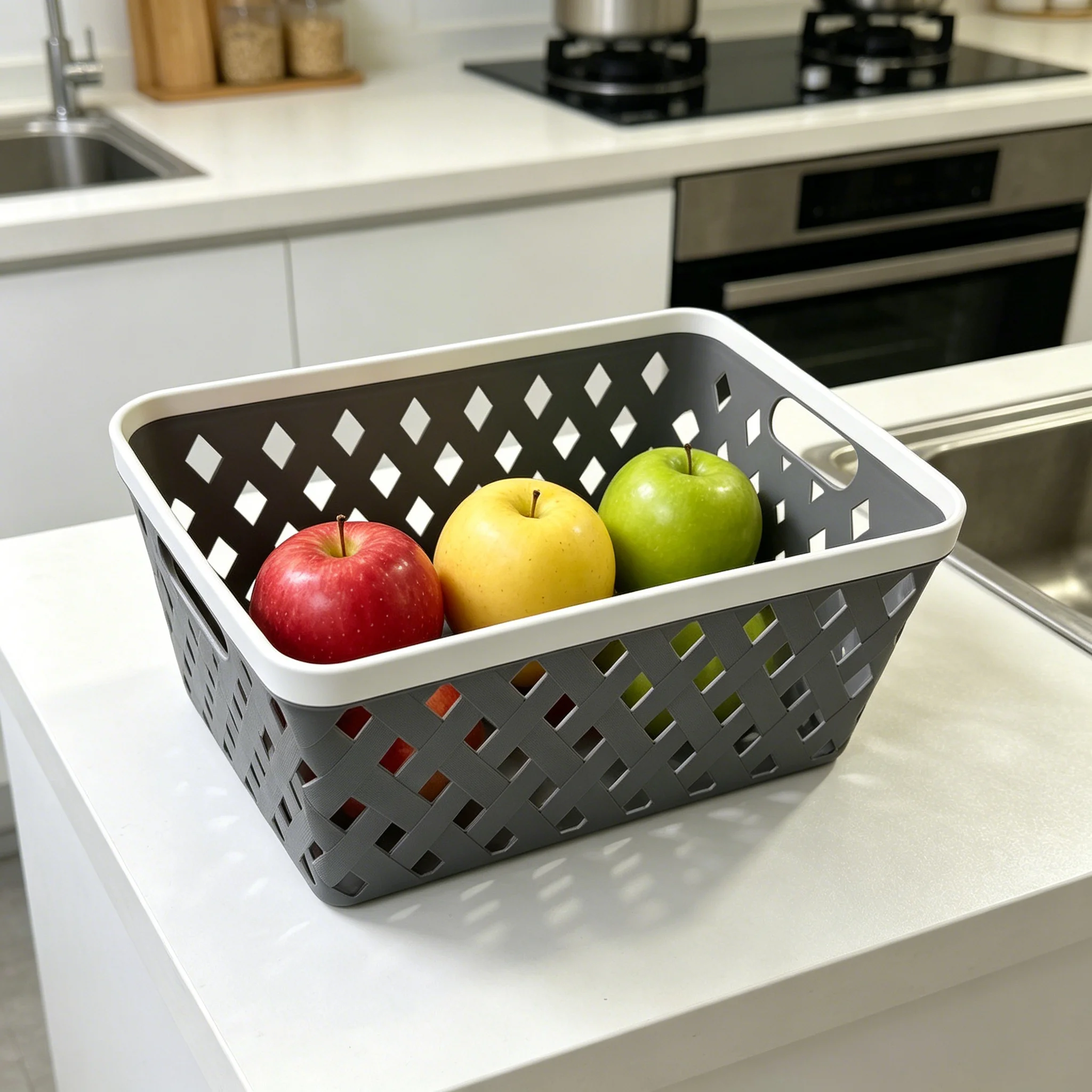 Breathable Woven-Look Storage Baskets with Dual Handles, Multi-pack Household Organizer Bins for Bathroom, Pantry & Closet, White & Grey Available