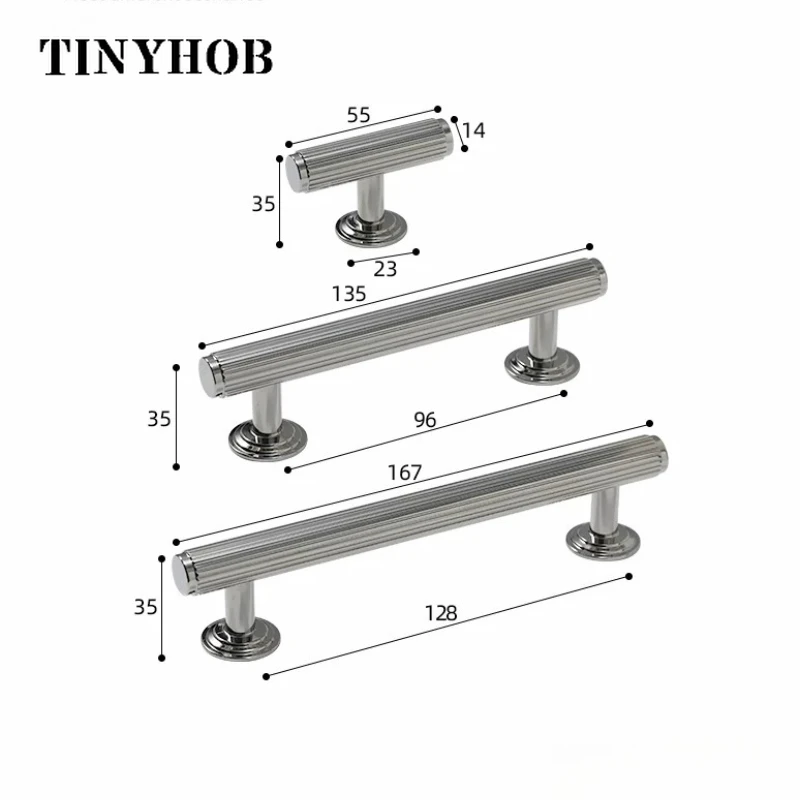Tinyhob Fluted Vertical Stripe Door Handle, Ti Silver Modern Cabinet Pull, Luxury Brass Wardrobe Drawer Knob, Home Hardware
