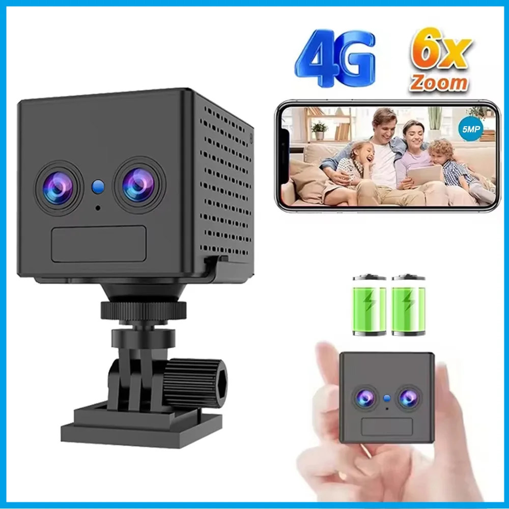 4K Dual Lens CCTV Camera HD 4G SIM Card Mini Camera 5MP 3000mAh Battery Camera PIR Infrared Detection Mini Baby Security IP Cam