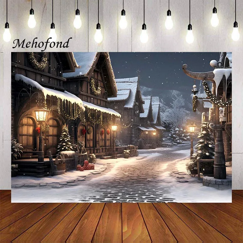 Mehofond Photography Background Winter Christmas Street Lamp Snowy Xmas Party Kids Family Portrait Decor Backdrop Photo Studio