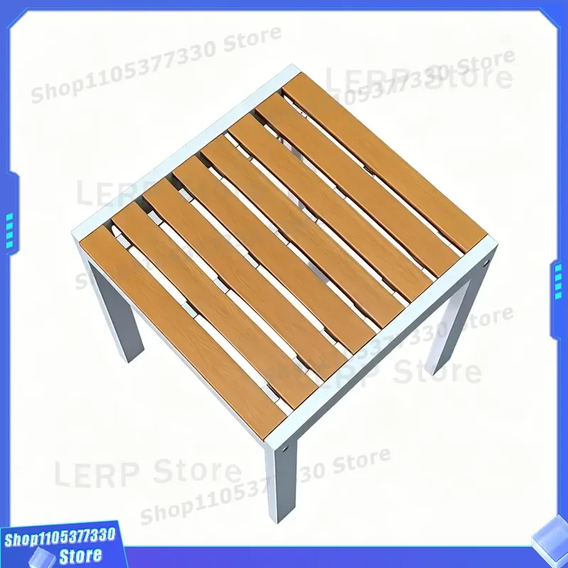 Small Square Galvanized Steel Side Table with WPC Top Weatherproof Outdoor Furniture for Garden Balcony Poolside Terrace