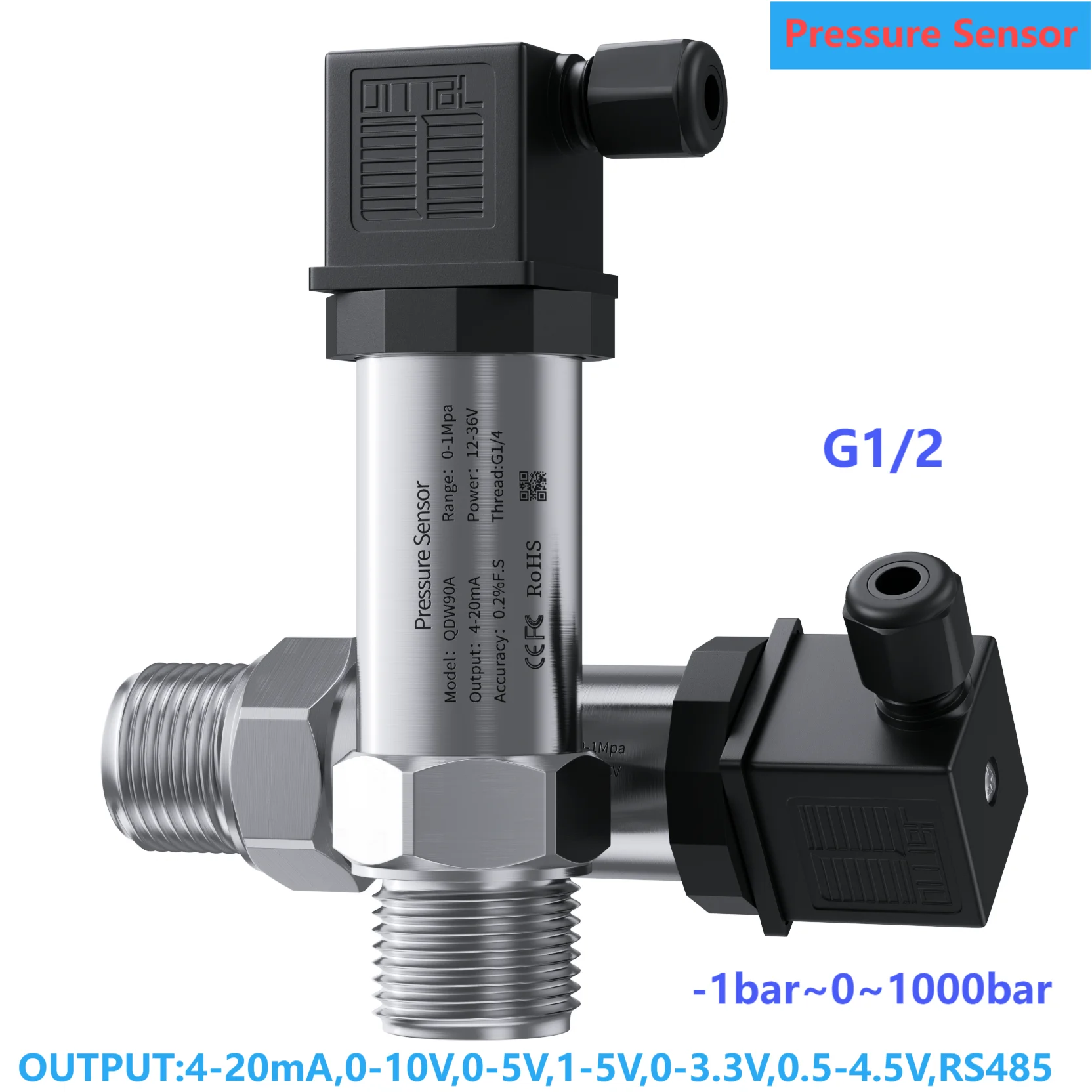 

G1/2 Pressure Transmitter 50bar 25bar 50bar 60bar DC12-36V Pressure Gauge 0.5-4.5V 0-3.3V Hersman Oil Gas Pressure Sensor