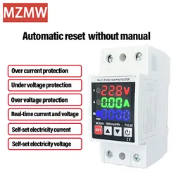 3IN1 Display Voltage Breaker 40A Adjustable Din Rail 230V 110V Over and Under Voltage Protector KWh Watt Metering Monitor Relay