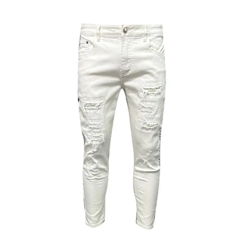White Scratched Jeans Men's Spring and Autumn 2026 New Trendy Brand Slim-fitting Pants Fashion Ripped Pants Pantalones Hombre