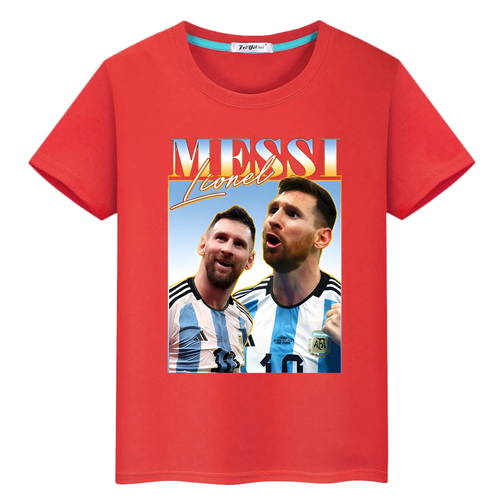 Kawaii 100%Cotton T-shirt Football messi avatar print Casual Short boy Cartoon Tops anime Tees y2k one piece kids clothes girls