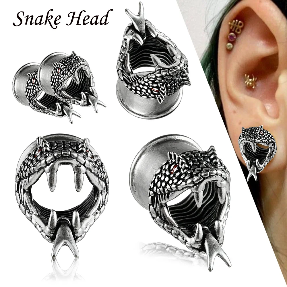 PAIR Copper Spitting Snake Head Ear Tunnels Gauges for Ears Flare Plugs Punk Stretchers Expander Body Piercing Jewelry 6-16mm