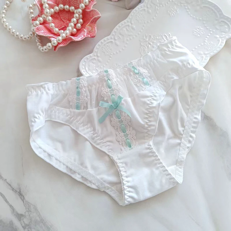 Women Milk Silk Cute Lovely Sweety Underwear Thin Breathable High Elasticity Soft Panties Ribbon Bow Lolita Princess Breifs