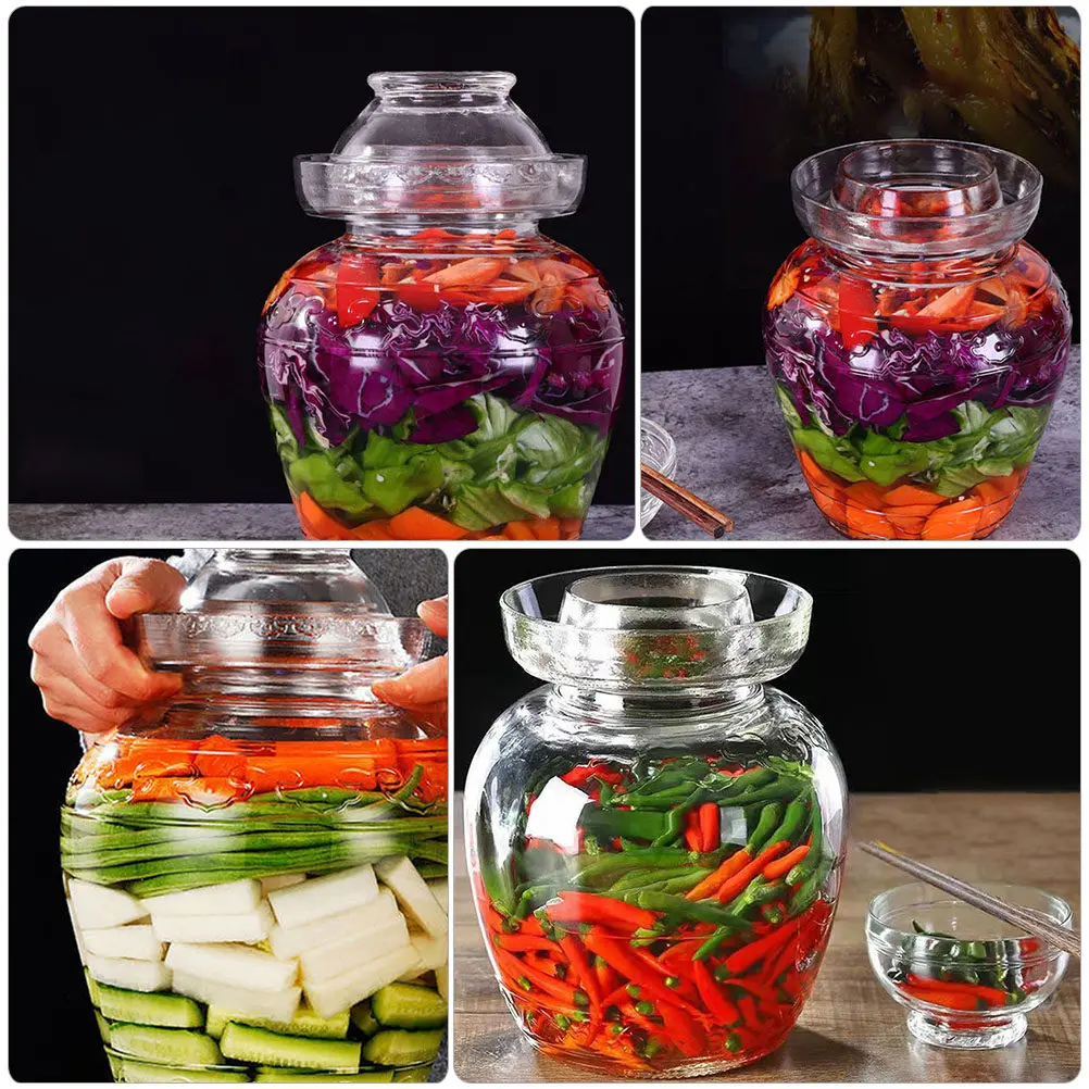 Transparent Glass Pickle Jar Large Capacity Airtight Fermenting Jar for Sauerkraut Pickles Storage Household Kitchen Dining Room