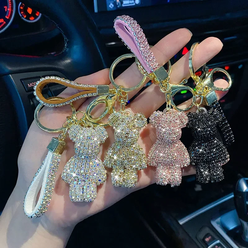 Cute Rhinestone Bear Keychain Woman Keyring for Car Key Cartoon Mouse Women Bag Pendant Luxury Key Holder Chain Lovers Girl Gift