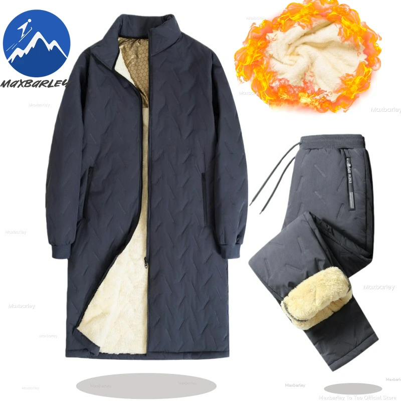 

Winter Men Mountain Ski Warm Sets Long Windproof Sports Suit Jacket+Sweatpants Man 2 Pieces Padded Sets Tracksuit Fleece Clothes