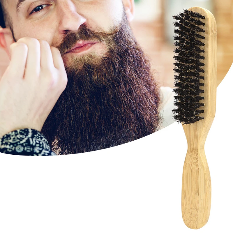 Cepillo de limpieza de cerdas de jabalí, mango de madera, cepillo de peluquería para Barba, peine de peluquería antiestático, herramientas de afeitado para hombres