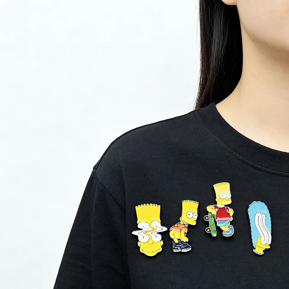 4pcs the Simpsons Comedy Anime TV Series Enamel Pins Set Cartoon Lapel Brooch Badges Funny Jewelry Gift for Kids And Friends