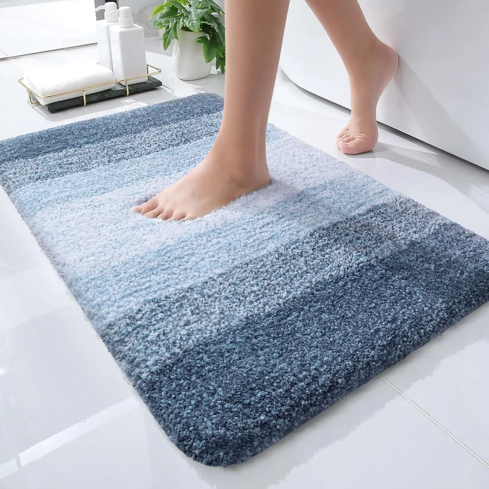 Microfiber Bathroom Rugs Shaggy Soft and Absorbent Non-Slip Machine Washable Dry Bath Mats for Tub Shower Floor Non-Slip Carpet