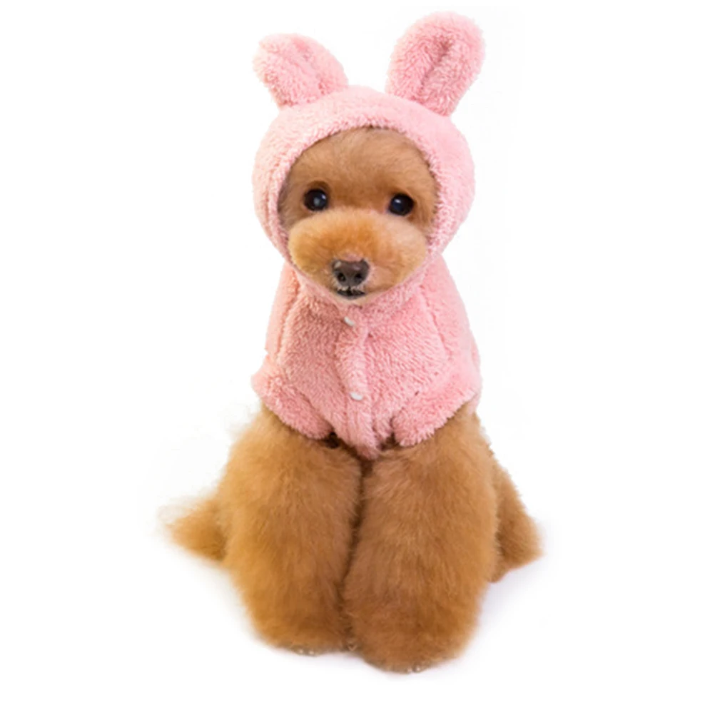 

Pet Dog Autumn Winter New Dog Clothes Bear Ears Pet Clothes Solid Color Hooded Thickened Dog Fleece（Pink,S)