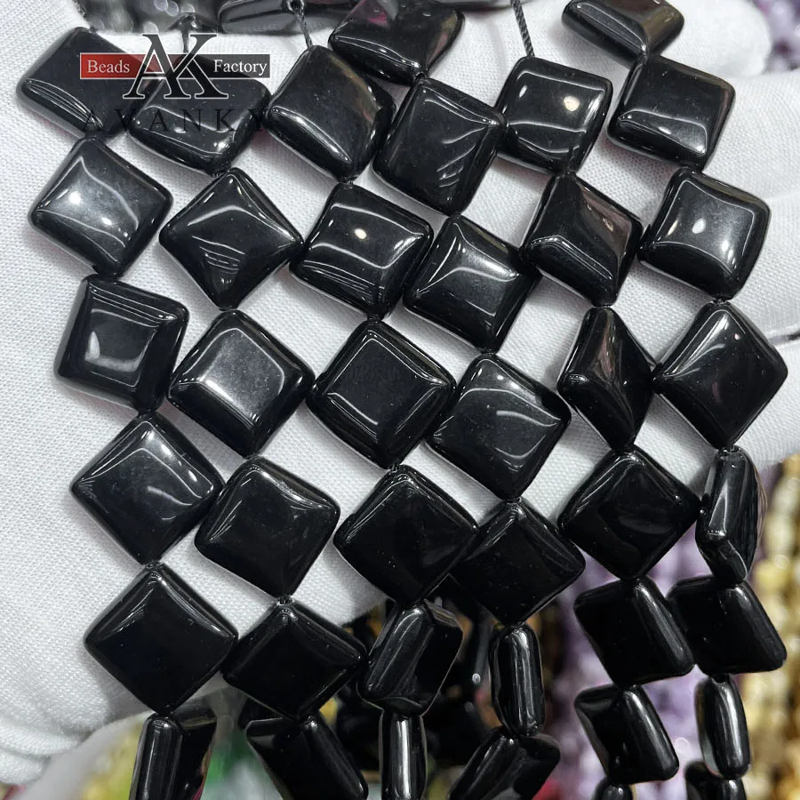 Natural Black Stone Oblique Square Shape Loose Beads Jewelry Making DIY Necklace Bracelet Accessory 15''15mm