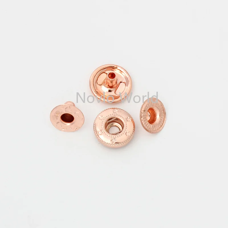 50 sets 10 colors 12mm rose gold, K gold, black Copper snap fastener press button for clothes bag closure button