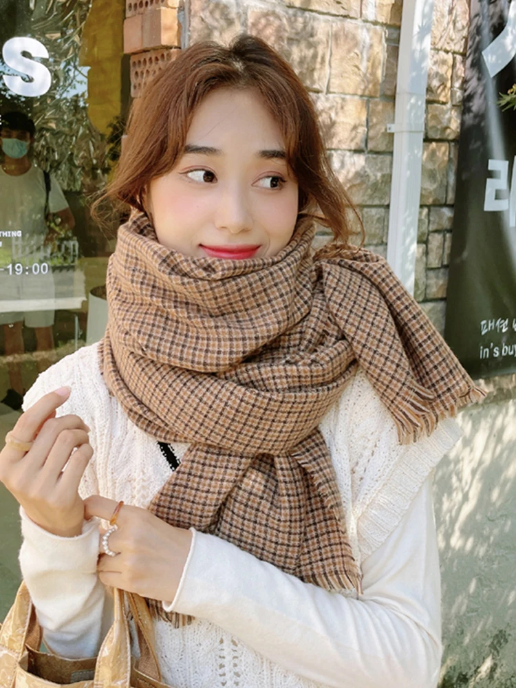 

Fashion Ladies Knitted Retro Scarf Headscarf Winter Women Men Preppy Plaid Warm Scarve Pashmina Female Male Foulard Wraps Shawl