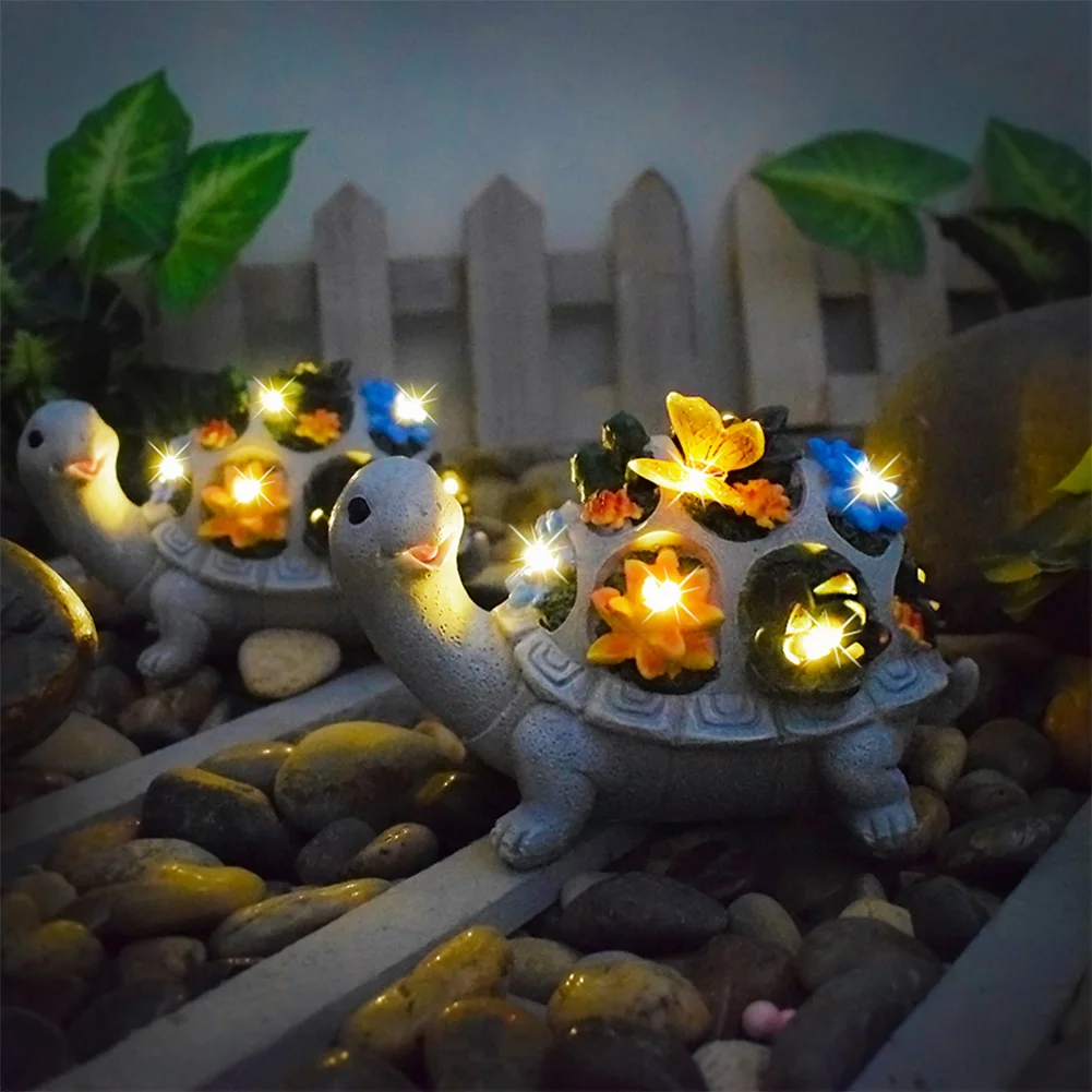 

Solar Outdoor Statues Turtle with LED Lights Garden Turtle Statue with Succulent Flowers Garden Lawn Patio Balcony Yard Ornament