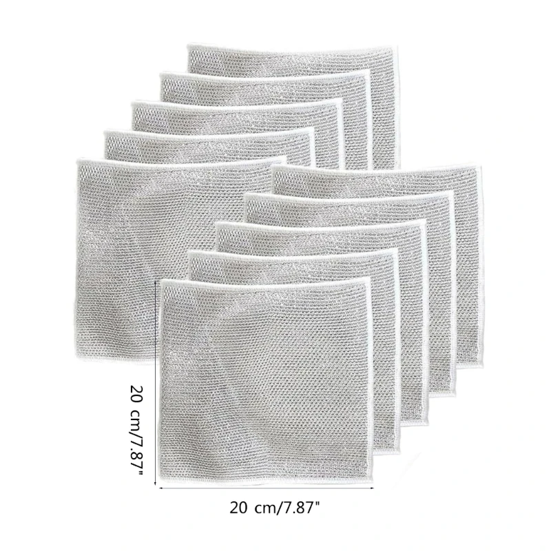 5pcs/10pcs All Purpose Wire Dishwashing Rags Stainless Steel Scrubbers Multifunctional Non Scratch Cleaning Cloths