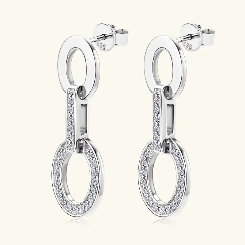 

Round D Moissanite Drop Stud Earrings for Women 925 Silver Certified Original Link Chain Earrings Fine Jewelry Accessories