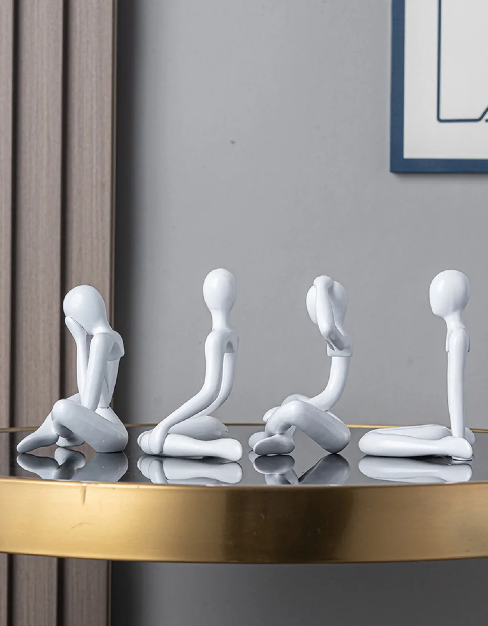 4PCS Different Posture Thinker Statue Ornament Abstract Character Thinker Plastic Crafts Cute Living Room Decoration Ornament