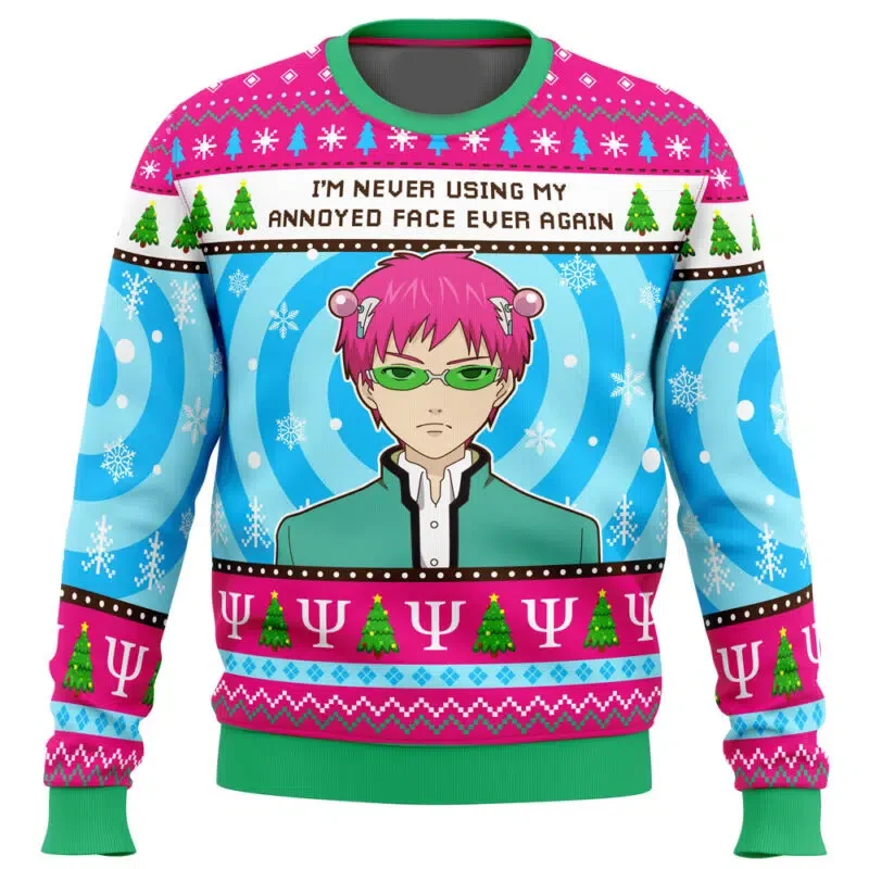 

Men and Women's Saiki K Ugly Christmas Sweater, I'm Never Using The Disastrous Life of Saiki K Pullover, Cartoon Anime Hoodie, C