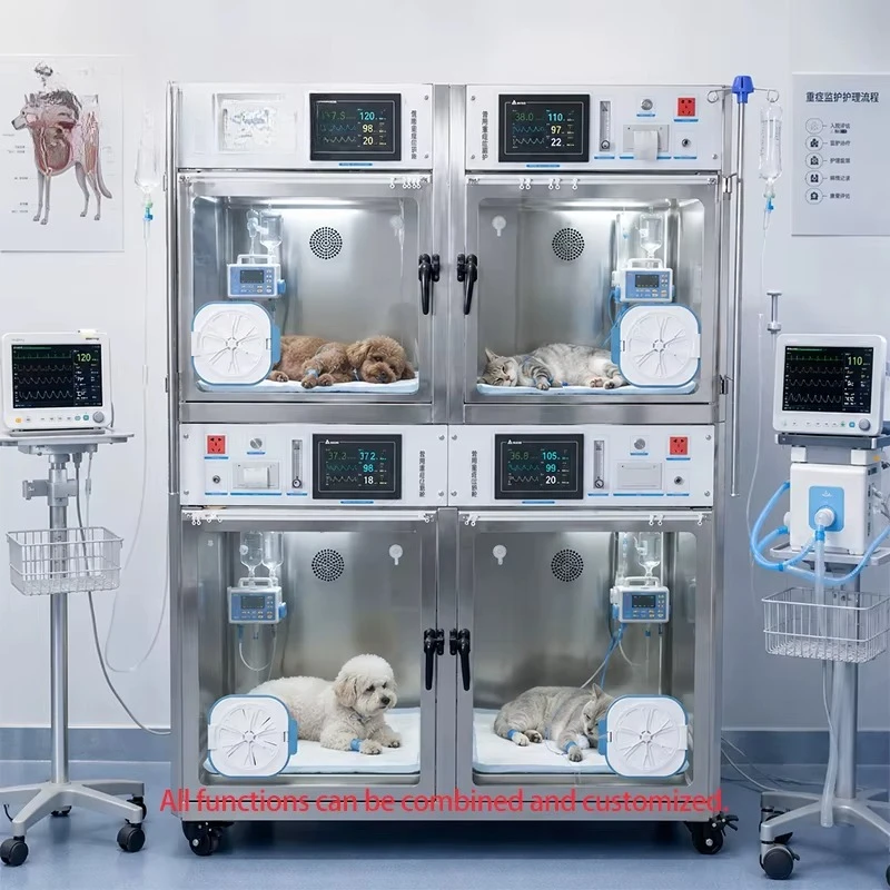 Veterinary equipment, dog incubator ICU cage with oxygen function, suitable for pet hospitals 304 stainless steel