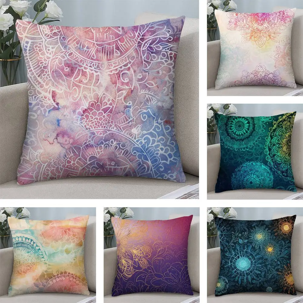 

Colorful Floral Mandala Pillow Case Short plush Double-sided Print Square Throw Pillow Covers Sofa Home Cushion Decor