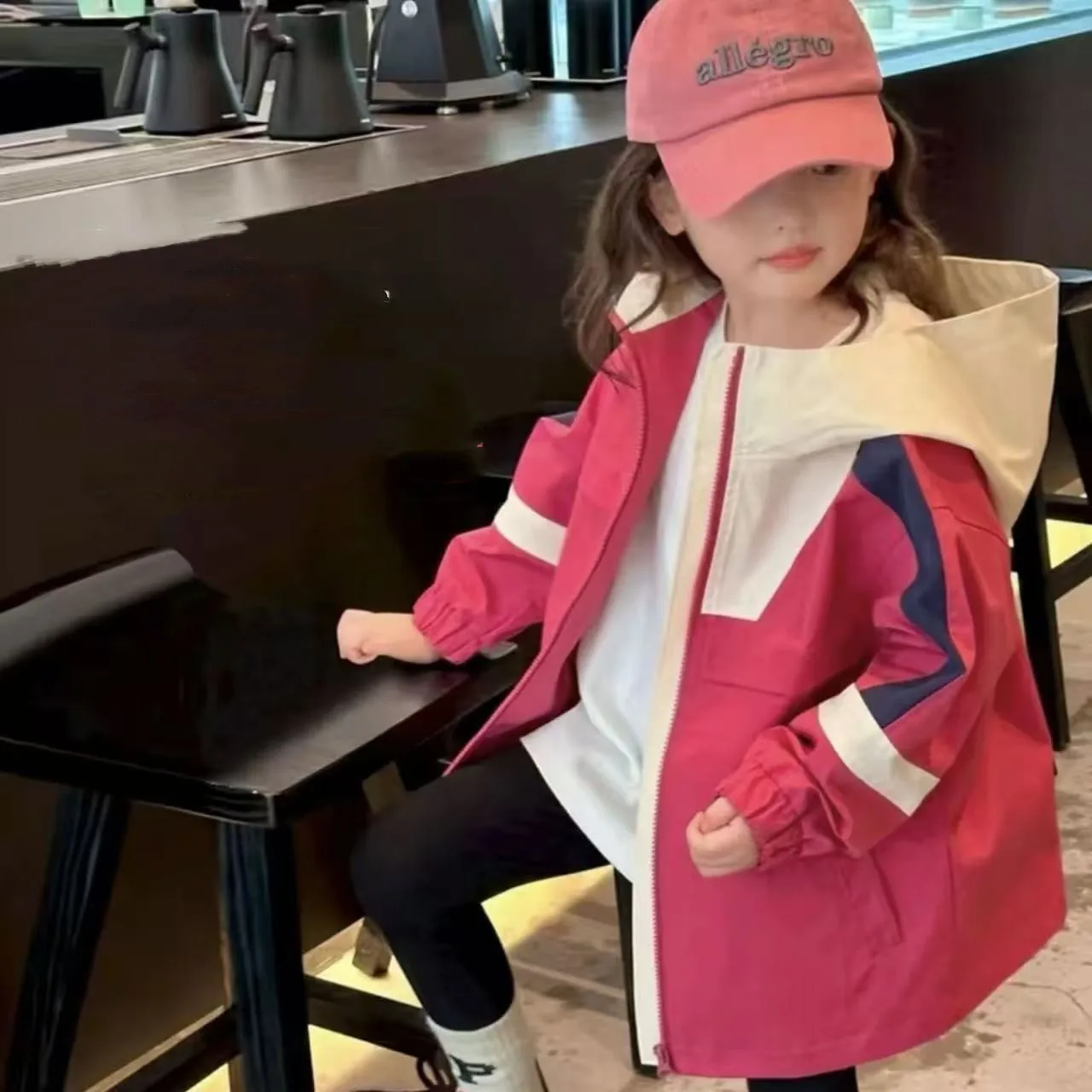 Girls Spring Autumn Jacket Fashion New Style Children's Color Block Casual Hooded Windbreaker Coat for Kids