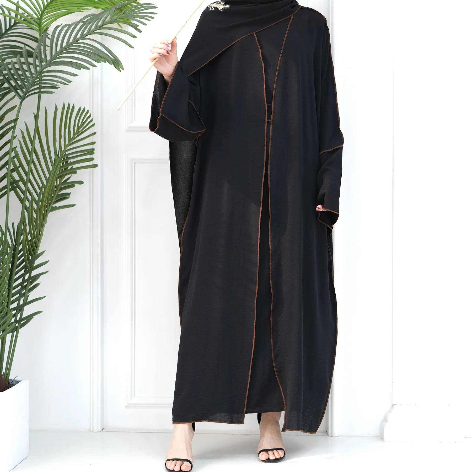 Kimono Abaya Set 3 Pieces and Hijab Matching Muslim Set Abayas for Women Dubai Turkey Inner Dress African Islam Clothing Jilbab