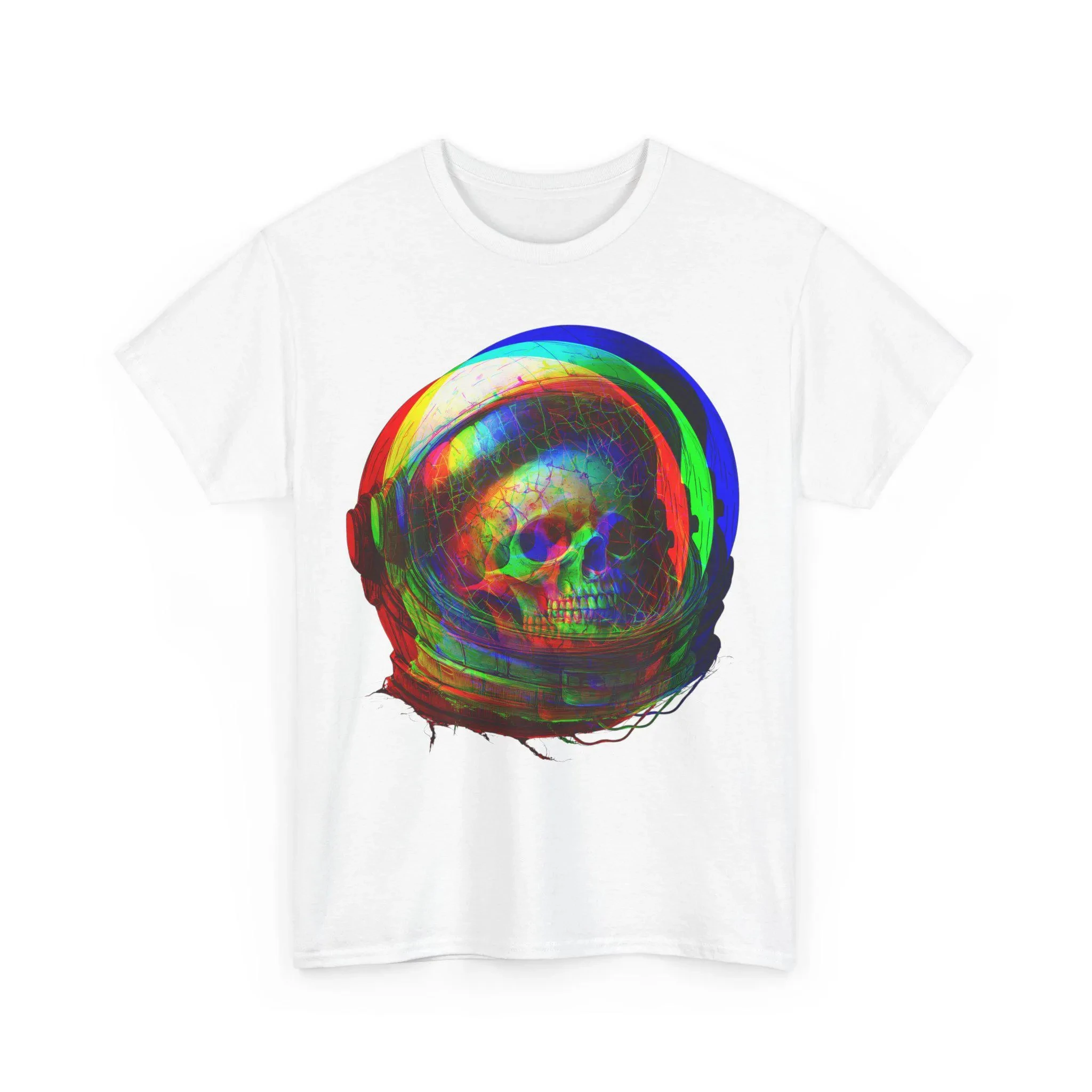 Glitch Skull Astronaut Tee Cyberpunk Sci-Fi Space Dystopian Horror Tshirt Surreal Cyber Graphic Top Futuristic Spaceman Clothing