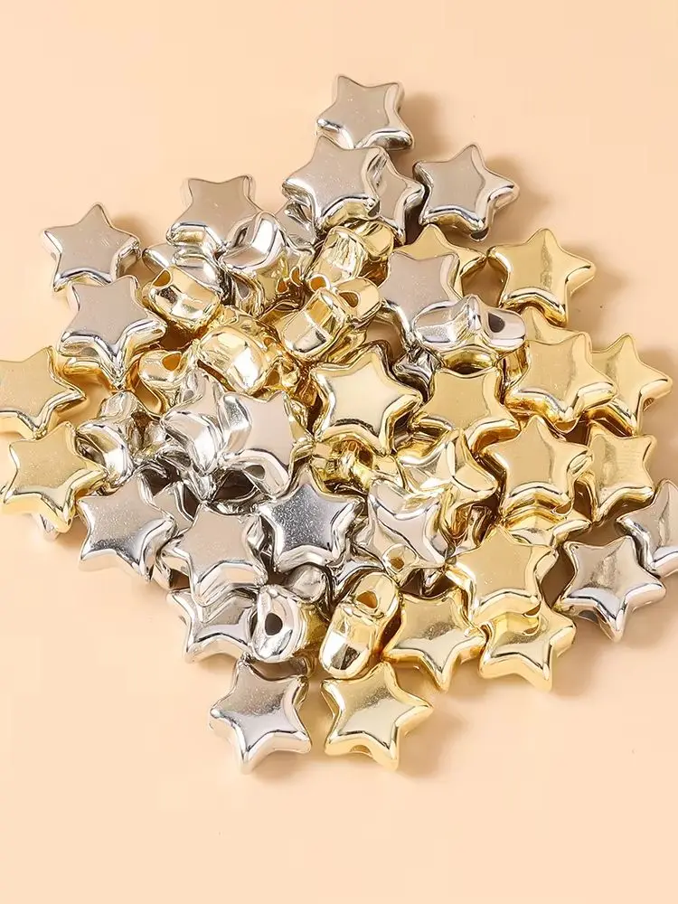 Leslie 50 Stück 9*10mm Gold Silber Farbe CCB Stern-Anhänger Perlen für Schlüsselanhänger Handgemachte DIY Stern-Anhänger Sommer Strand Schmuck Geschenk – Detail 1