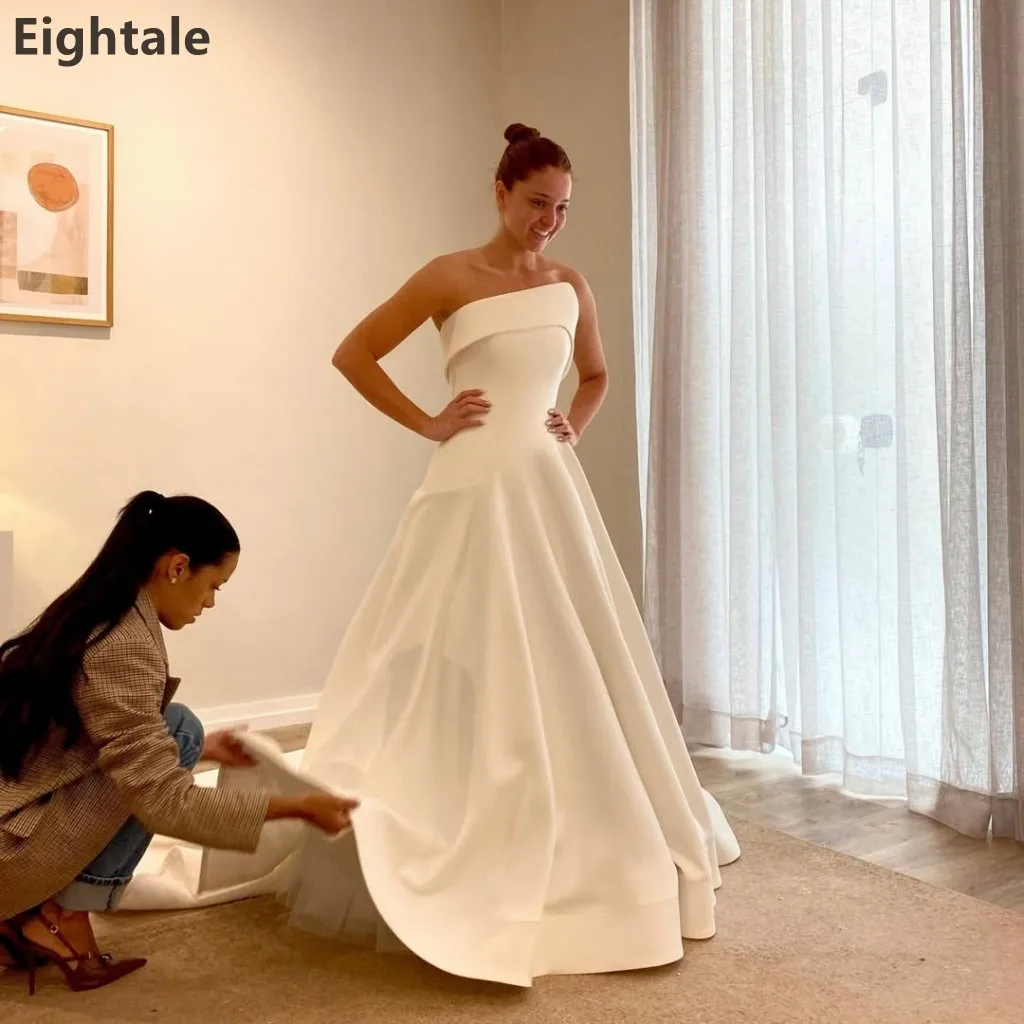 Eightale Vintage 2026 Ivory Ball Gown Bridal Gown Strapless Ruched Bodice Satin Wedding Dress with Chapel Train Customized