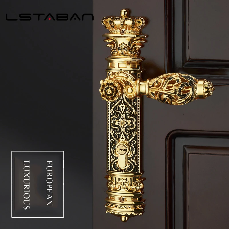 European Retro Brass Indoor Door Locks Bedroom Mute Security Door Handle Lock Home Villa Lock Furniture Hardware Accessories