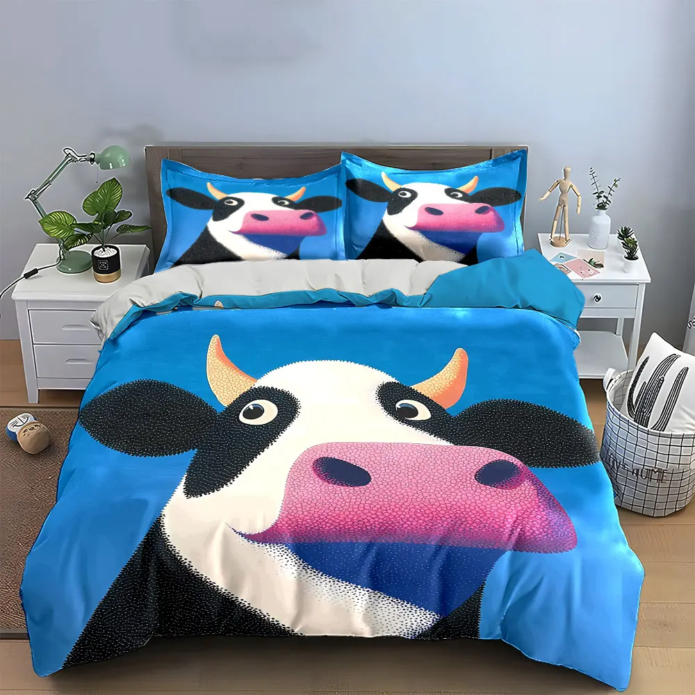 

"Funny Cow Art Decor Set" Bedding Set with 1 Duvet Cover 2 Pillowcases Single Double King Queen, Gift