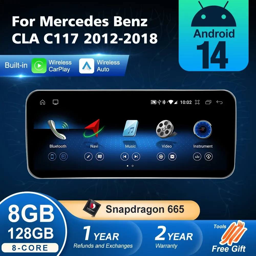 Android 14 Wireless Auto CarPlay For Mercedes Benz CLA C117 2012-2018 Car Multimedia Navigation GPS SWC DSP 4G WiFi