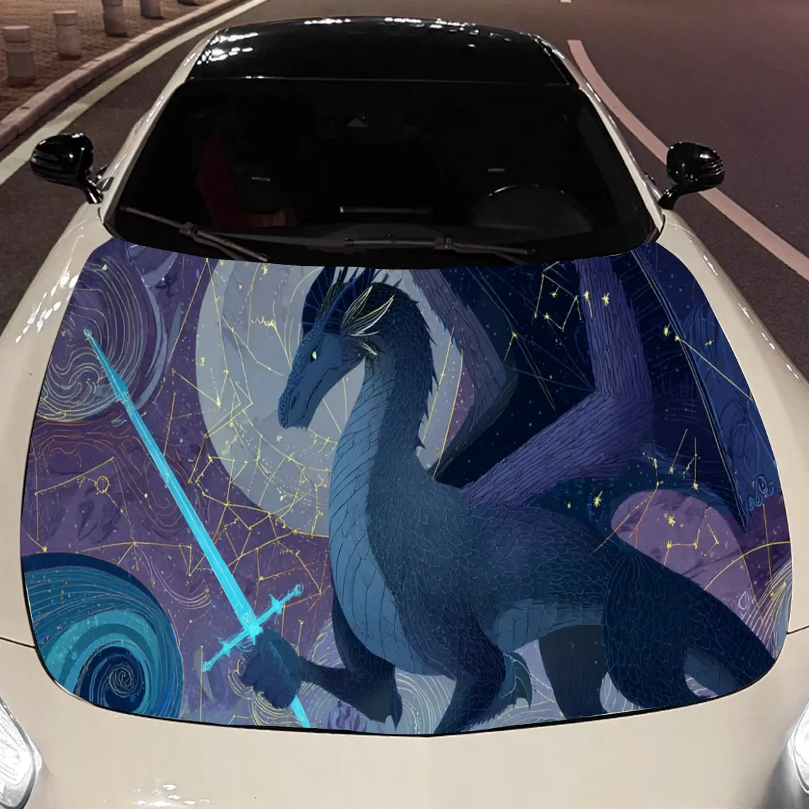 Autocollants en vinyle pour capot de voiture, le Dragon occidental soulever la lame de la Justice, autocollants de Protection de Surface de voiture, couverture de décoration de voiture en vinyle