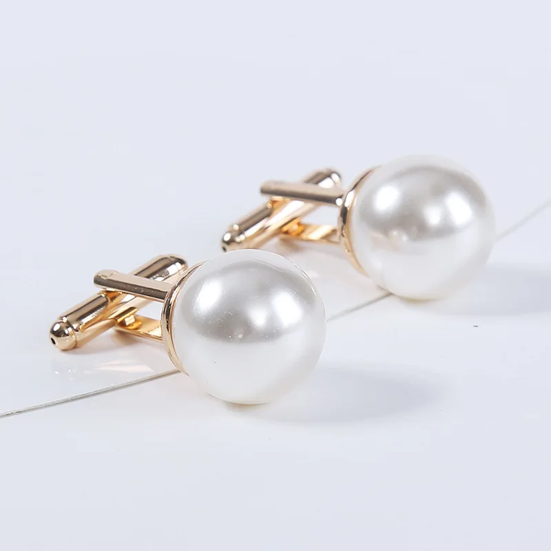 Luxury White Round Pearl Cufflinks for Men Elegant Wedding Business Shirt Cuff Buttons Premium Formal Dress Jewelry Accessories