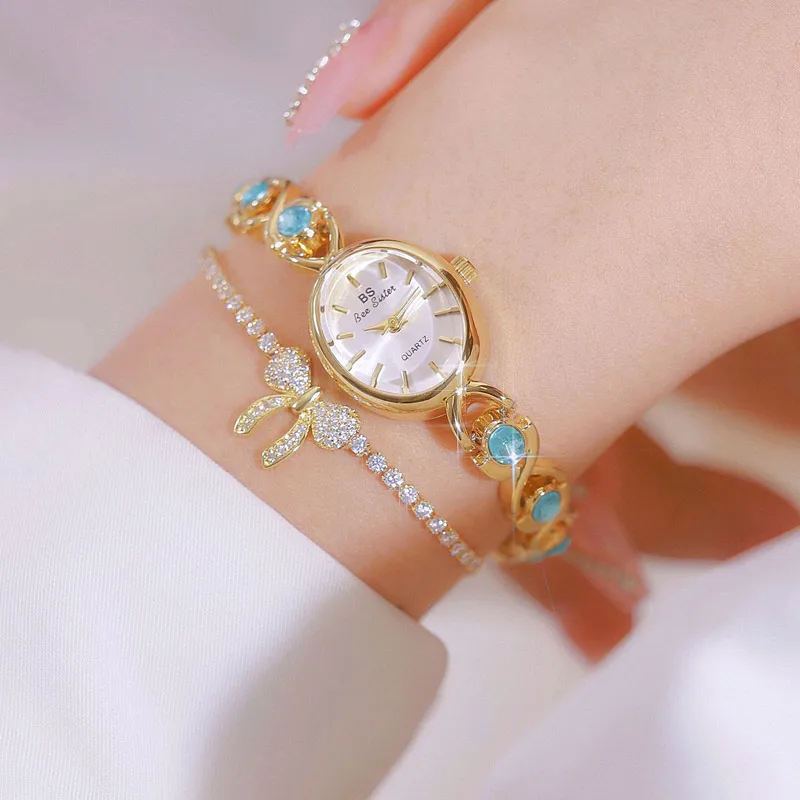 Luxury Sapphire Cut Water Diamond Women\'s Watch Retro Elliptical Dial Waterproof Quartz Chain Watch Jewelry FA1726