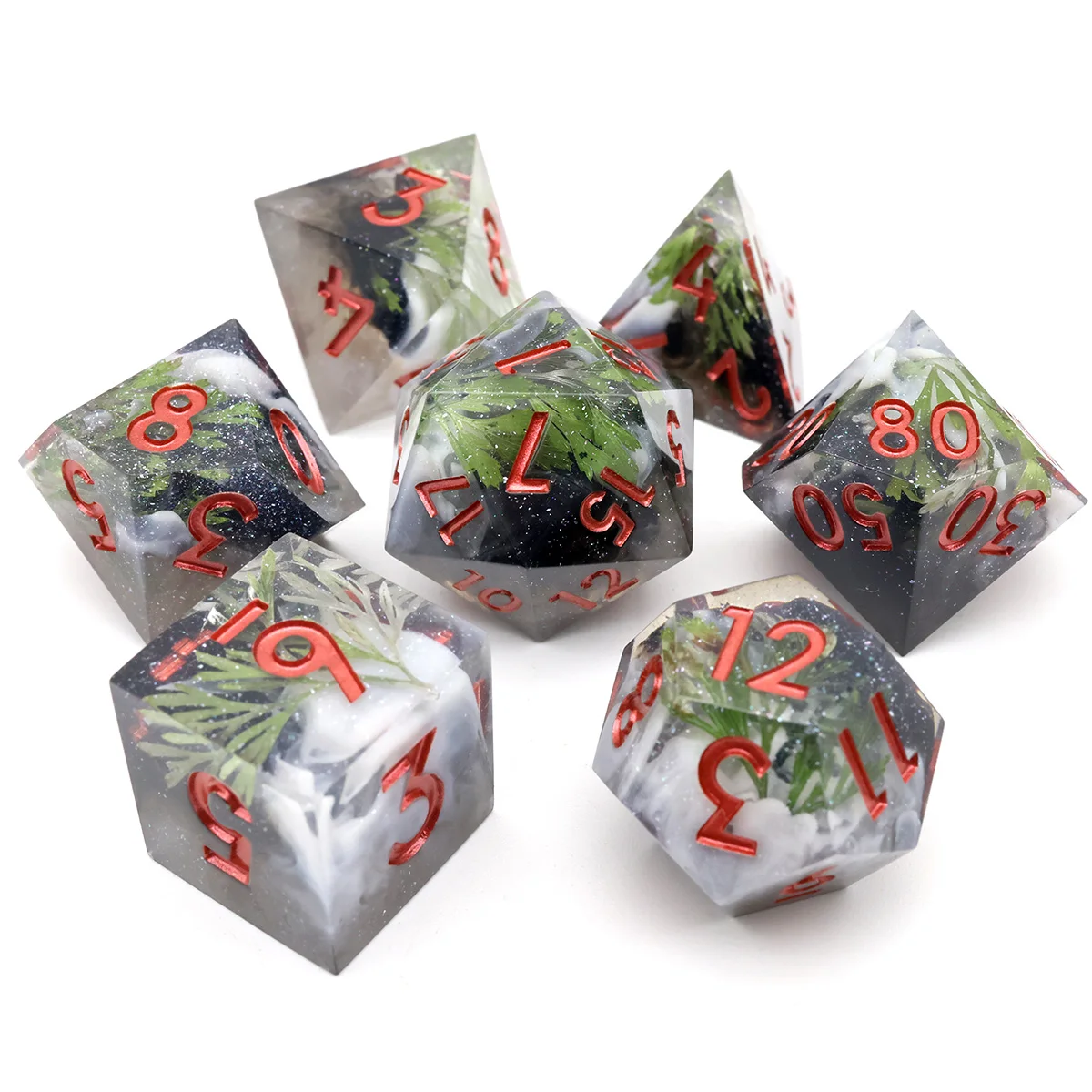 7 Pieces Set Role Playing Table Game DND Gift Board Games Resin DND Dice Set Sharp Edge Dice RPG Dice-Enchanted Forest