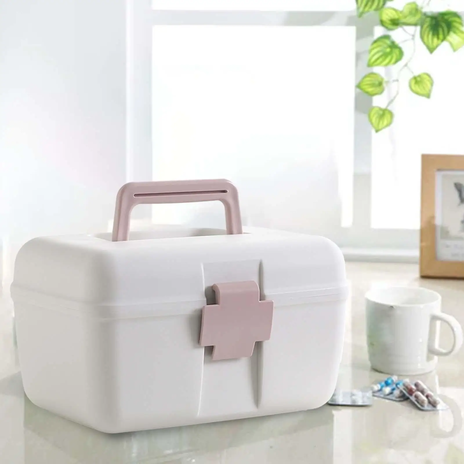 Medicine Storage Box First Aid Storage Case Detachable Tray Portable Organizer Container for Sewing Office Hiking Camping Car