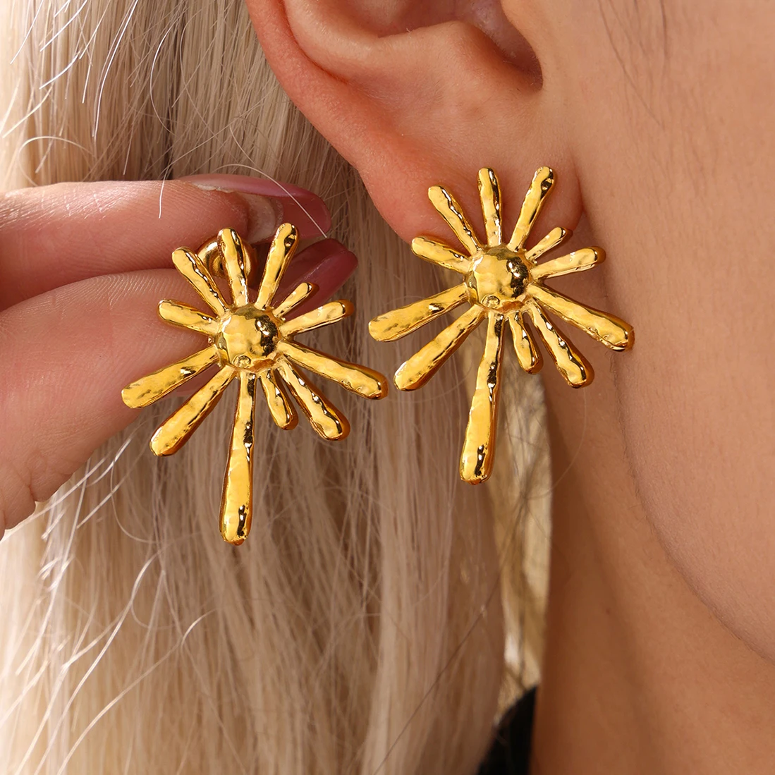 eye-catcher Stainless Steel Gold Plated Earrings For Women Waterproof Sun Flower Charm Ear Stud Luxury Daily Jewelry Gift