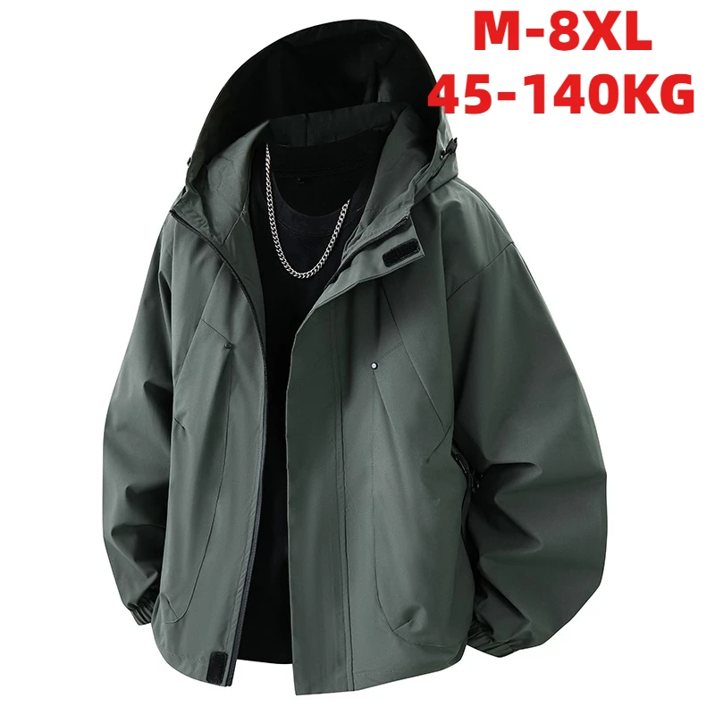 

Autumn Men's Jacket Hooded Windbreakers Windproof Outdoors Casual Jackets Black Bomber Camping Loose Thin Coat Plus Size 8xl