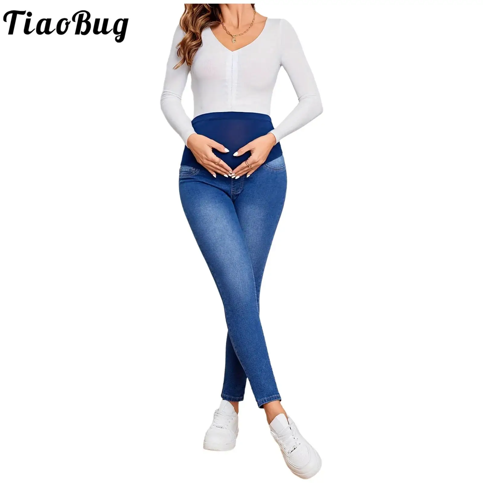 

Women's Maternity Skinny Jeans Over-the-Belly Stretchy Denim Pants Comfy Slim Pregnant Trousers with Pockets for Casual Outing