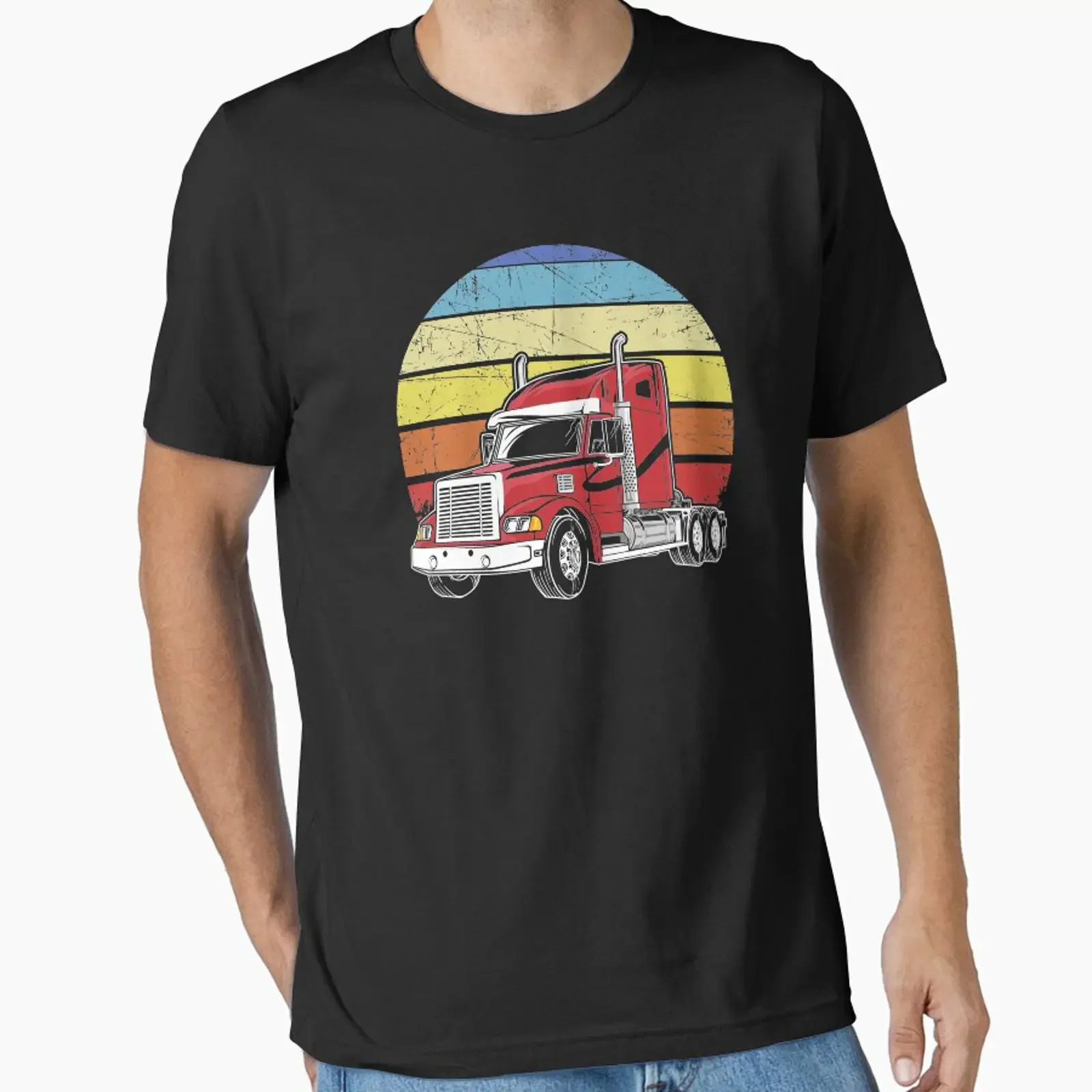 Retro Vintage Trucker Big Rig Semi Trailer Truck Driver designed and sold by Captain Mood vintage Washed Stretched Unisex