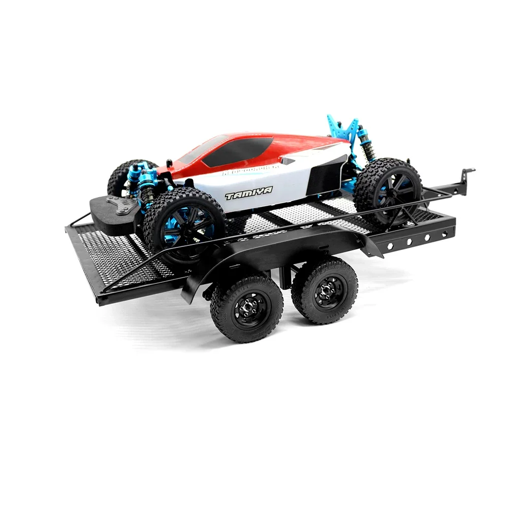 Simulation Metal Black Double Axle Trailer for 1/10 RC Crawler Car Traxxas TRX4 SCX6 SCX10 D90 Accessories