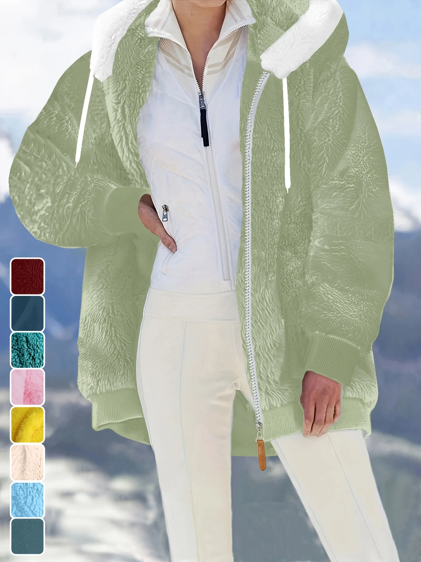Women's Autumn and Winter Gentle Solid Color Elegant Hooded Zipper Jacket - Suitable for Daily Wear