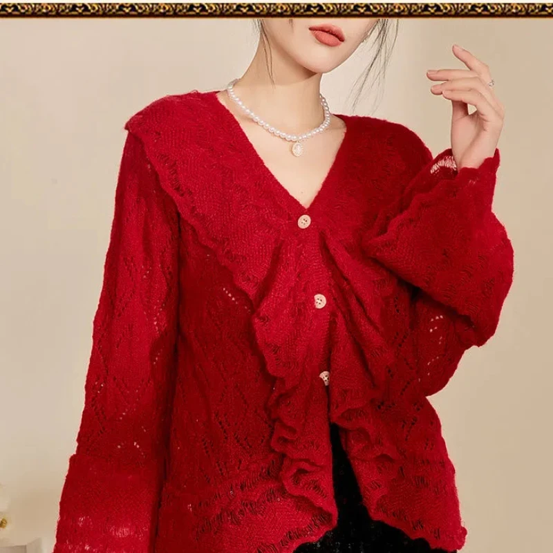 Spring New Sweater Jacket Fashionable and Stylish Top Hollowed Out Long Sleeved Lazy Knit Bottom Cardigan