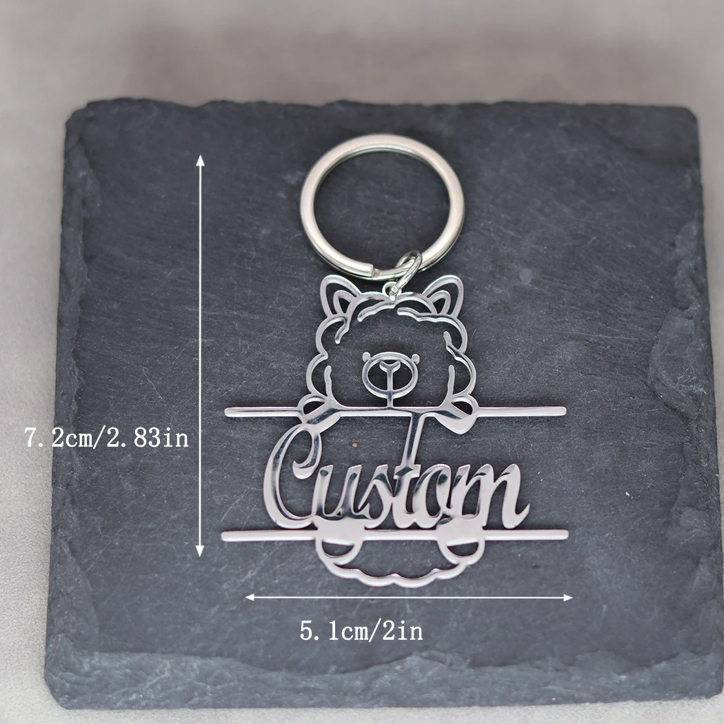 Curly Animal Custom Name Keychain Stainless Steel Jewelry Personalized Men Women Car Keyring Trendy Souvenir Gift