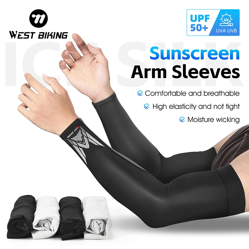 WEST BIKING Summer lce silk Sleeve Golf outdoor Suncreen Cycling Men Women Driving Fishing Elastic Arm Cooling Sport Accessories